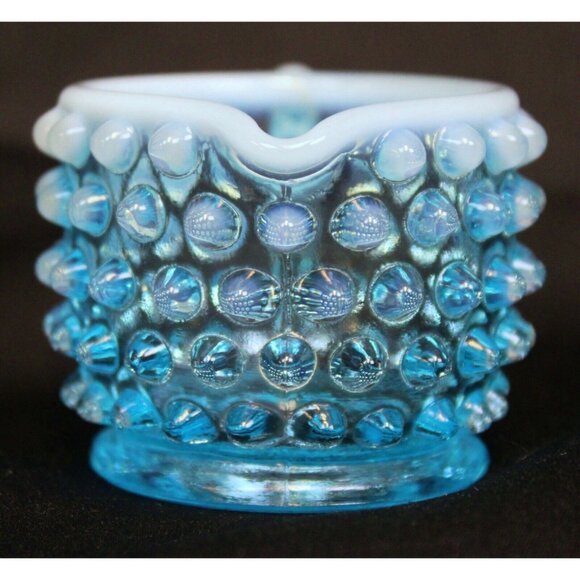 2 Pc Fenton Glass Mini Hobnail Creamer Jug Sugar Bowl Set Opalescent Star - Picture 3 of 13